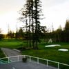 A view of the practice putting green from the clubhouse terrace at Camas Meadows Golf Club