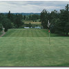 Broadmoor #9: Hole #9 is an intimidating par 4 due to the extremely elevated green. The photograph was taken from the back of the green. The tee area is located next to the white bench in front of the lake.