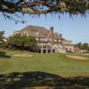 View of the clubhouse and the18th green at Gearhart Golf Links.