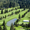 The Courses at The Resort at The Mountain's Pine Cone nine: Aerial view of the par-5 no. 6, par-4 no. 7 and par-4 no. 8