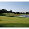 A view of green #16 with water in background at Chehalem Glenn Golf Club